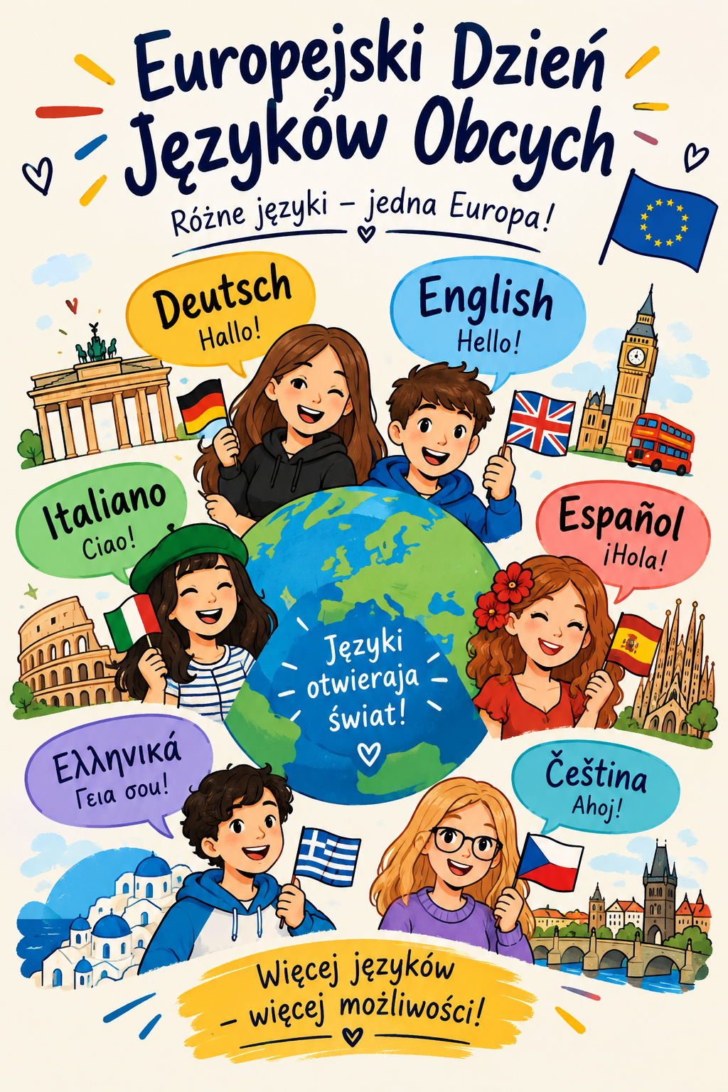Dzień Języków Obcych-plakat promujący projekt edukacyjny w SP6